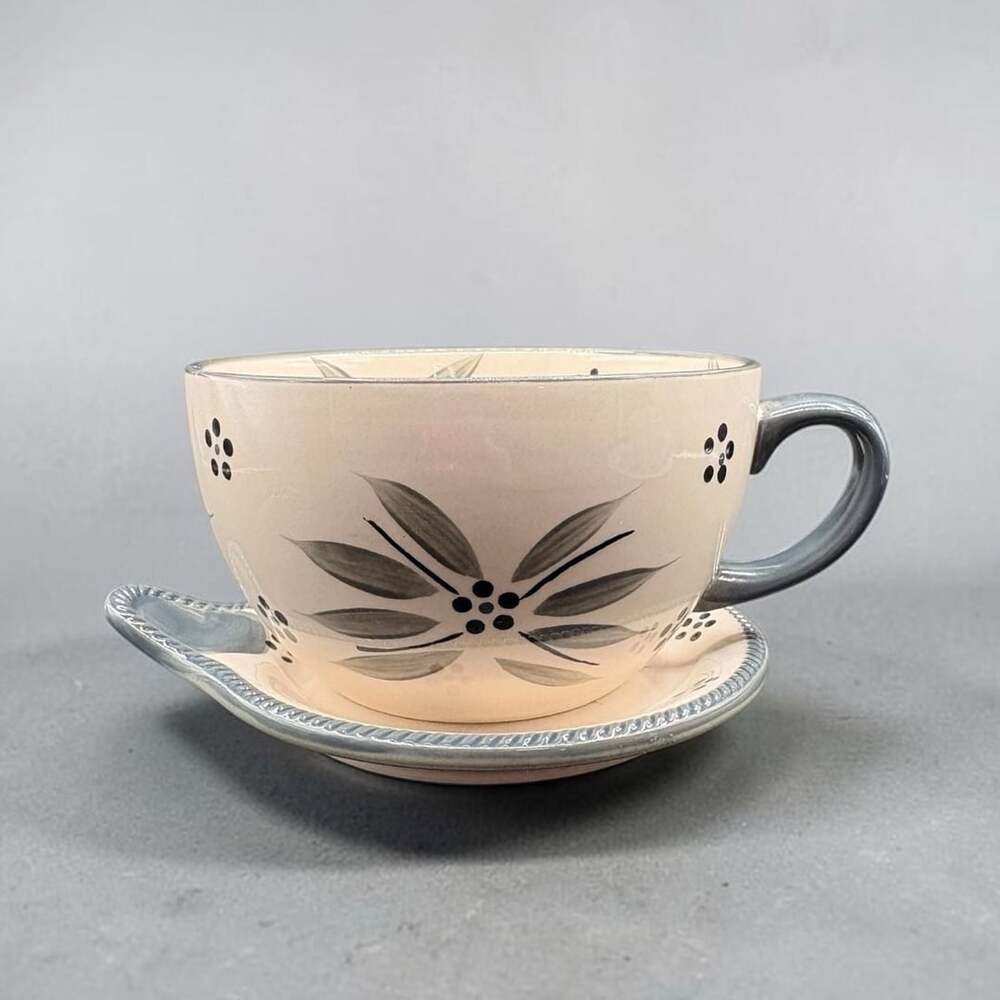 Temp-tations Old World Soup & Sandwich Set Grey Floral Ceramic